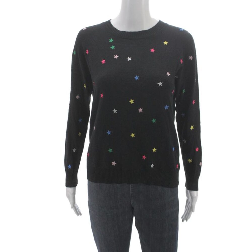 27 Miles Womens Pullover Black Geometric Stars Crew Neck Long Sleeve Size M
